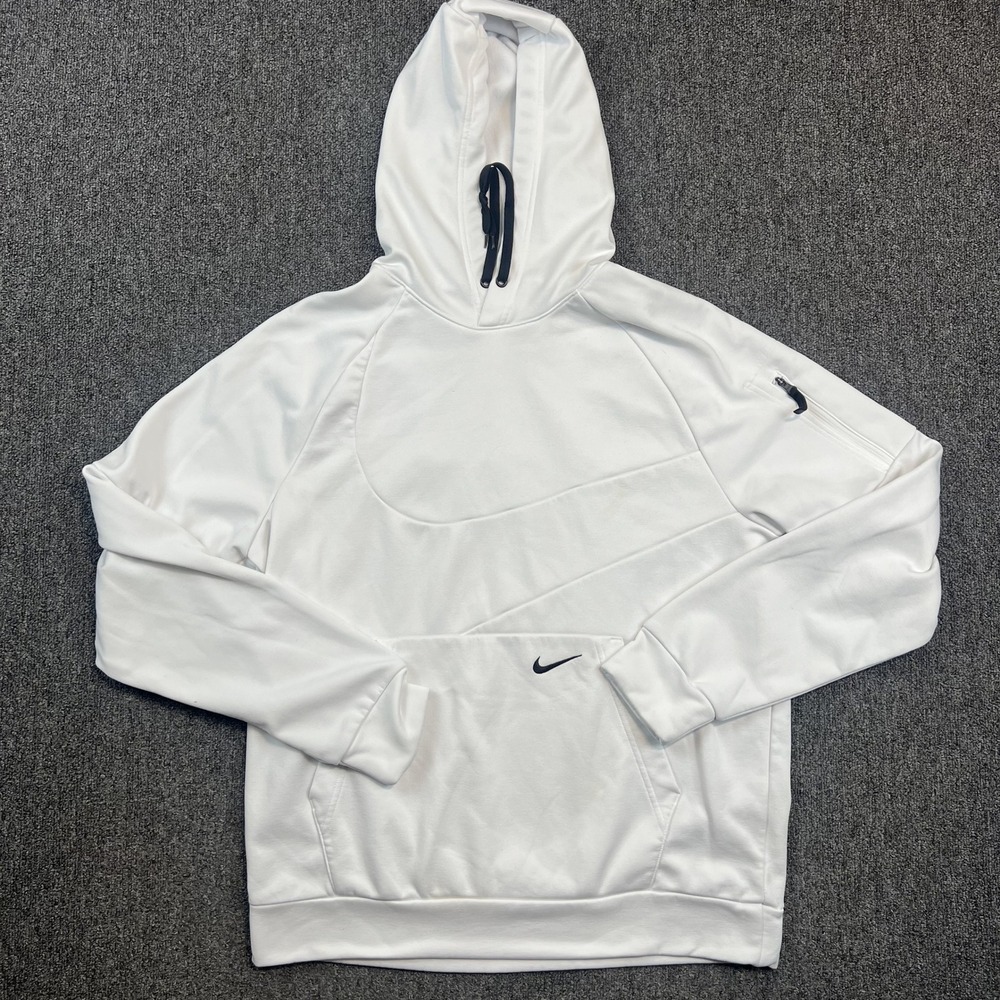 Nike Therma-FIT Hoodie Large White Oversized Swoosh Zip Sleeve Pocket Streetwear — photo 2